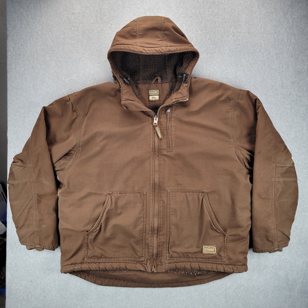 Schmidt Workwear Jacket Mens XXL Brown‎ Sherpa Lined Hooded Full Zip Outdoor